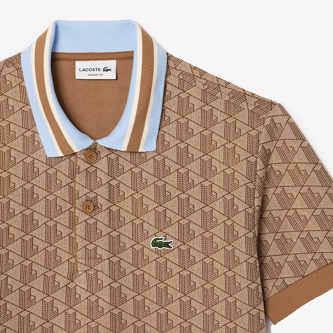 Рубашка поло Lacoste Classic Fit Contrast Collar Monogram Motif Polo Beige/Brown