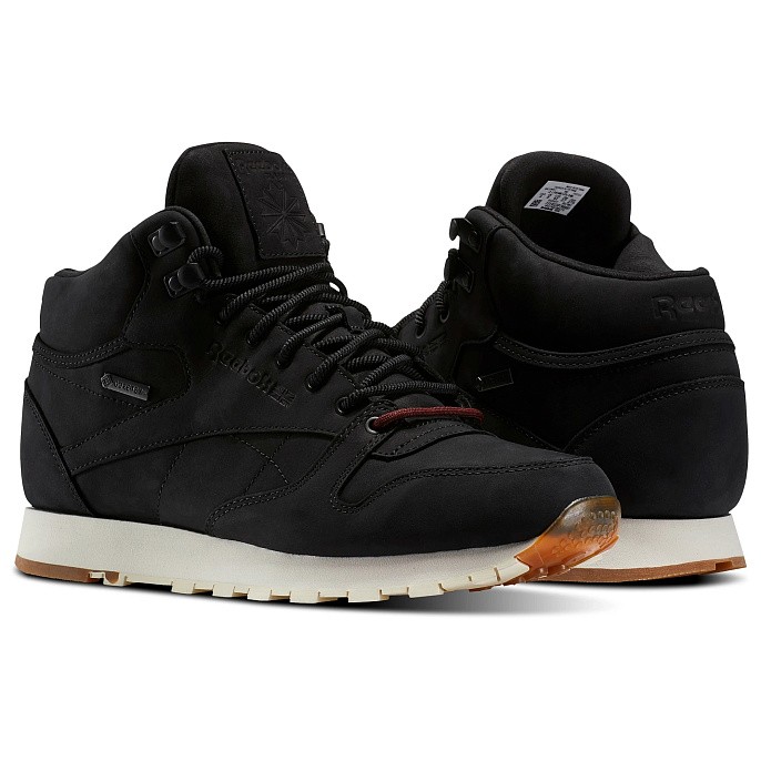 Кроссовки унисекс зимние Reebok Classic Leather Mid GTX-THIN Black/Black/Paperwhite Gum