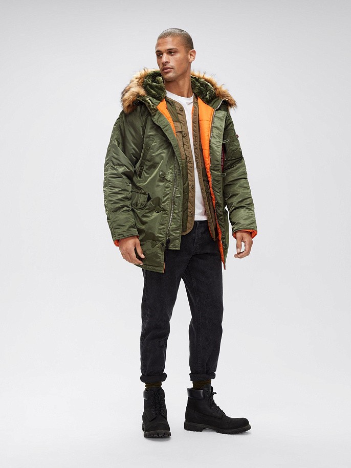 Мужская куртка парка Alpha Industries Slim Fit N-3B Parka Sage / Orange