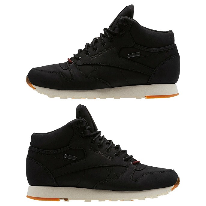 Кроссовки унисекс зимние Reebok Classic Leather Mid GTX-THIN Black/Black/Paperwhite Gum