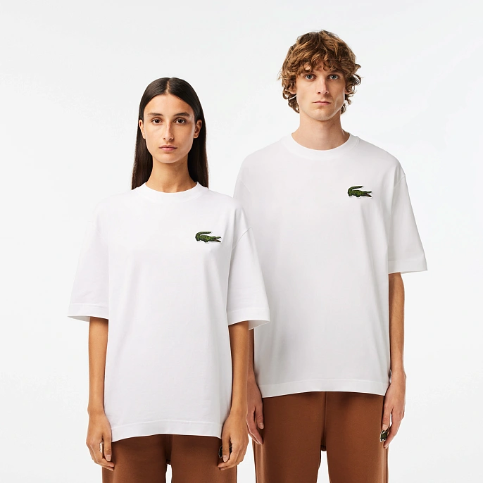 Футболка Lacoste Loose Fit Large Crocodile Organic Heavy Cotton T-shirt White