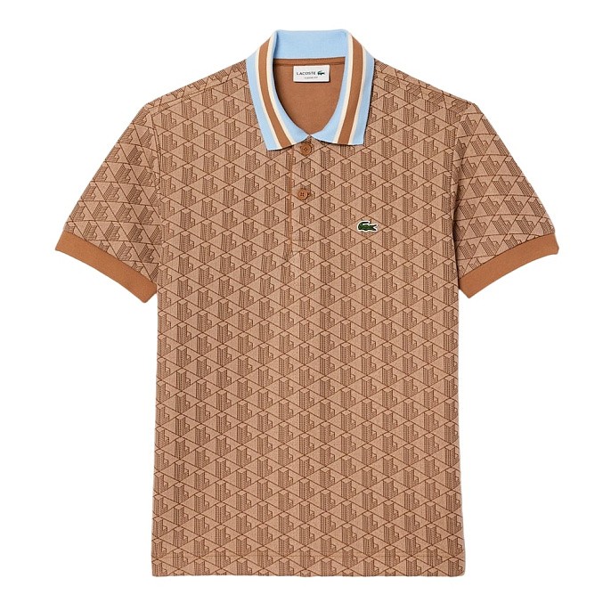 Рубашка поло Lacoste Classic Fit Contrast Collar Monogram Motif Polo Beige/Brown