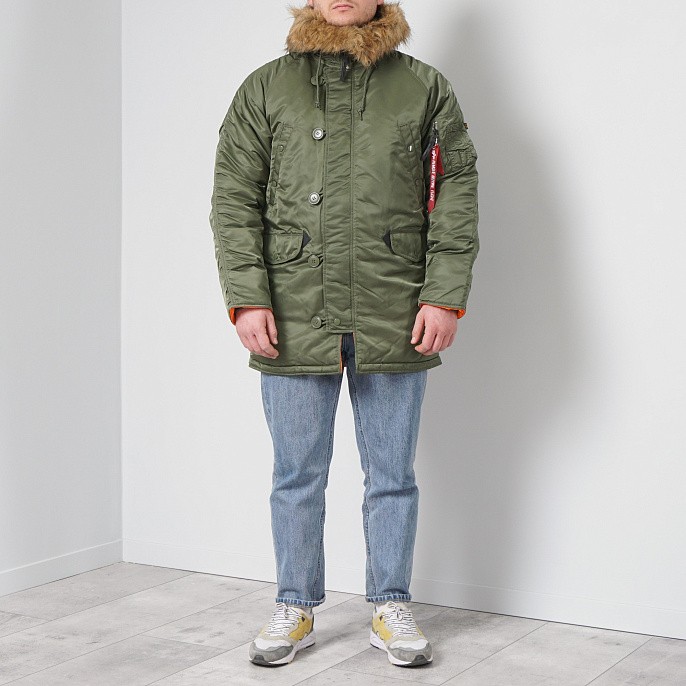 Мужская куртка парка Alpha Industries Slim Fit N-3B Parka Sage / Orange